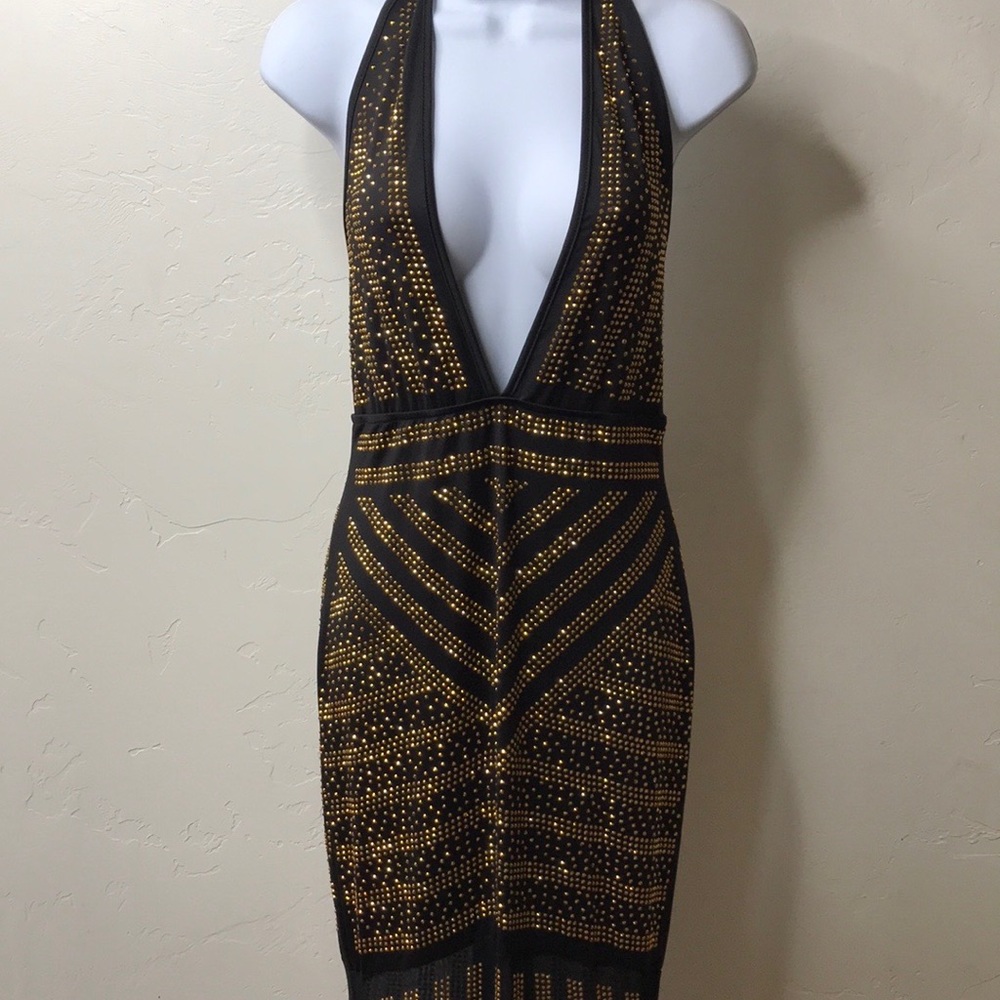 deep v-neck backless rhinestone long dress, NEW